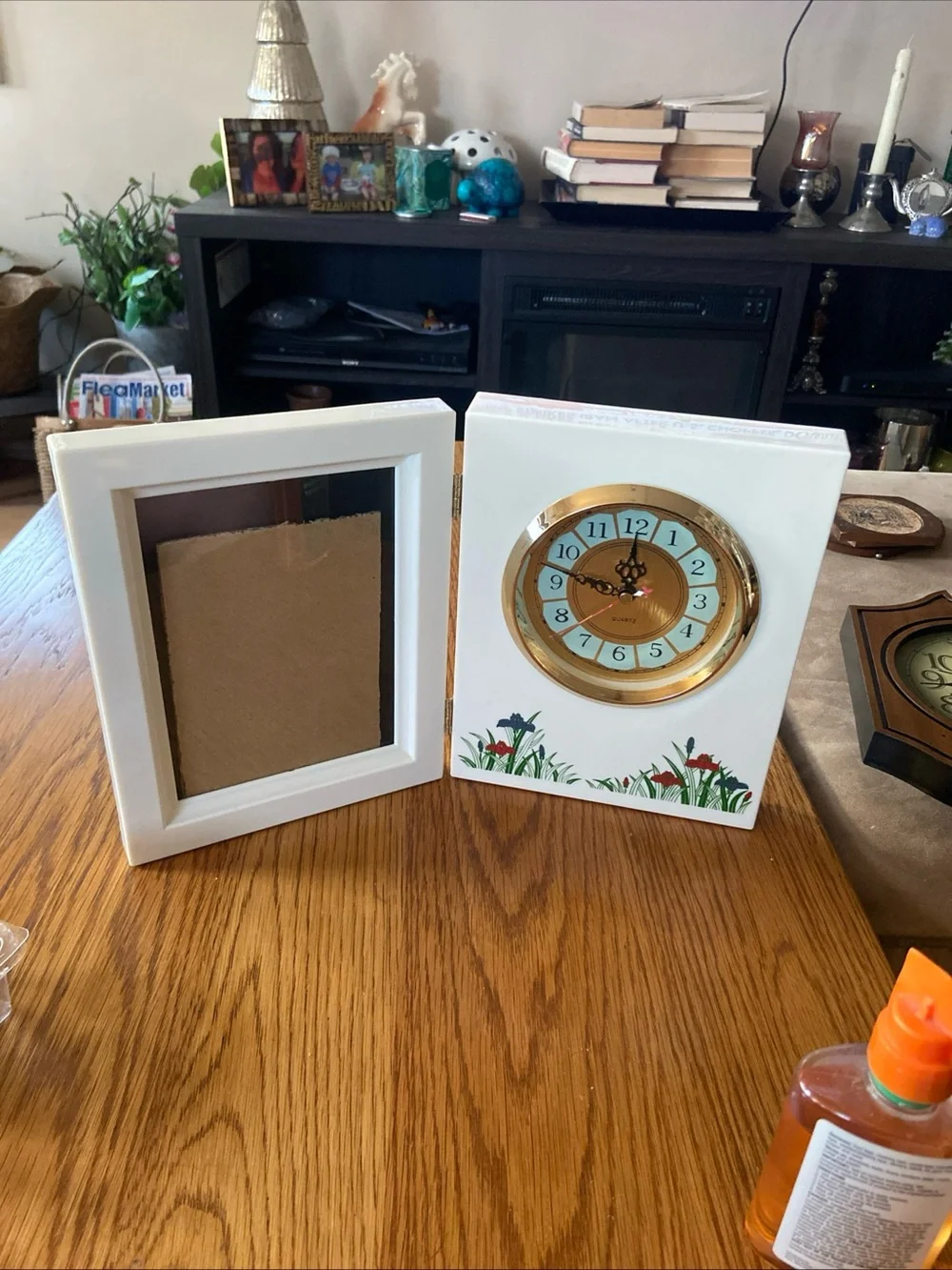 Vintage Japanese Dual Photo Frame & Mantle Clock